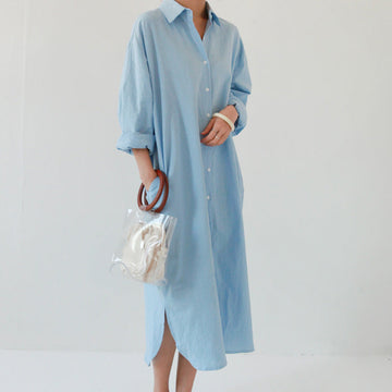 Cotton Loose Long Sleeve Shirt Skirt