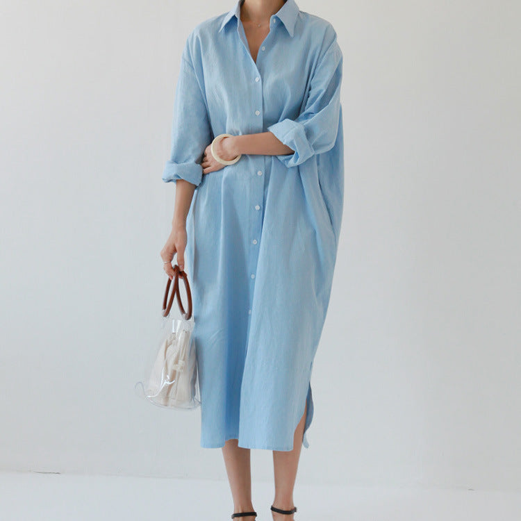 Cotton Loose Long Sleeve  Shirt Skirt